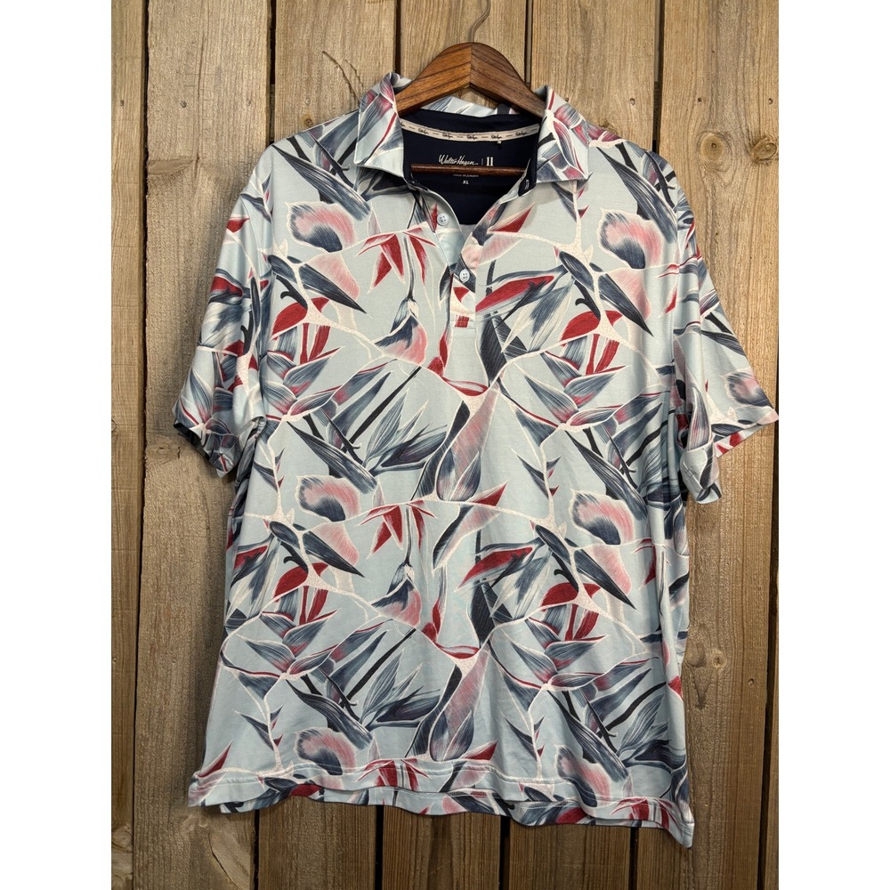 Walter Hagen Mens XL Golf Polo Shirt Tropical Bird of Paradise Blue MGA11526